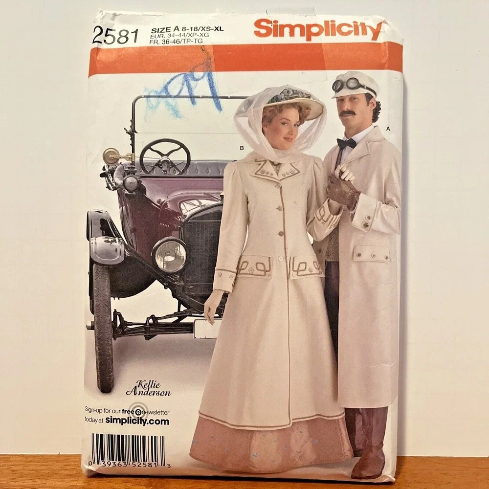 Simplicty 2581 Edwardian Costume Car Duster Coat Pattern Unisex Sz XS-XL UNCUT